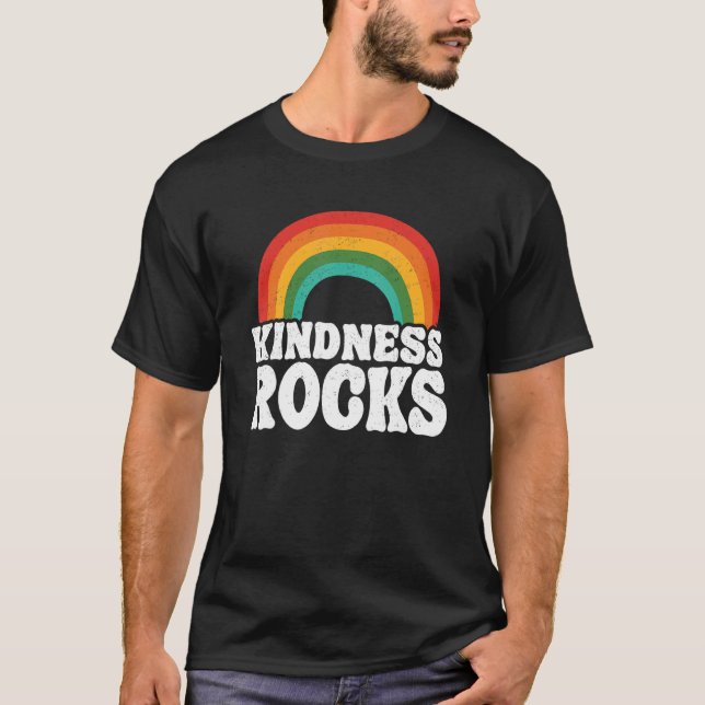Hippie Retro Teacher Anti Bullying Rainbow Kindnes T Shirt (Framsida)