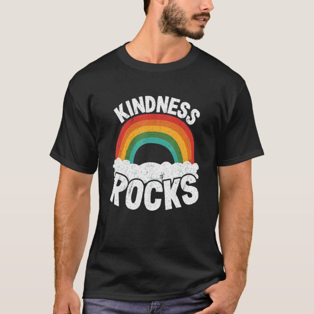 Hippie Retro Teacher Anti Bullying Rainbow Kindnes T Shirt (Framsida)