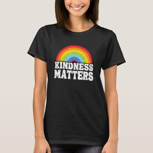 Hippie Retro Teacher Anti Bullying Rainbow Kindnes T Shirt (Framsida)