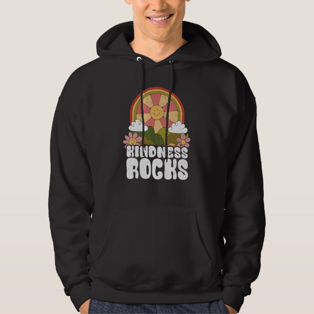 Hippie Retro Teacher Rainbow Kindness Rocks Earth  Hoodie (Framsida)