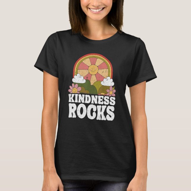 Hippie Retro Teacher Rainbow Kindness Rocks Earth  T Shirt (Framsida)