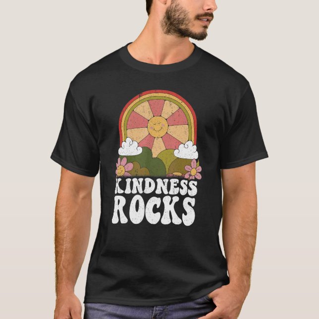 Hippie Retro Teacher Rainbow Kindness Sten Earth T Shirt (Framsida)