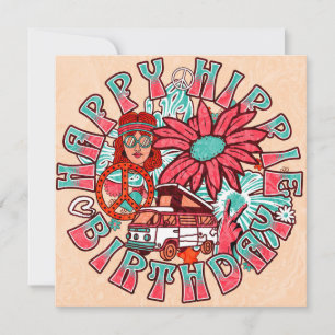 Hippie Retro Vintage Färg Birthday Inbjudan