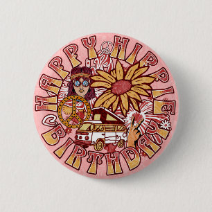 Hippie Retro Vintage Färg födelsedag Knapp