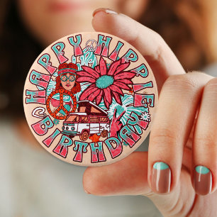 Hippie Retro Vintage Färg födelsedag Knapp