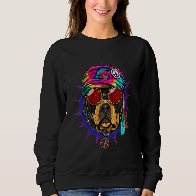 Hippie Rottweiler Tie Dye Peace Sign Psychedelic D T Shirt (Framsida)