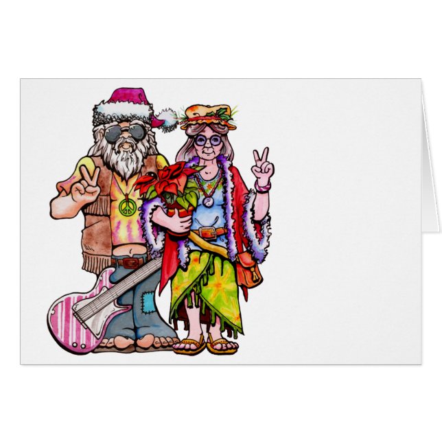 Hippie Santa Couple Hälsningskort (Framsidan Horizontal)