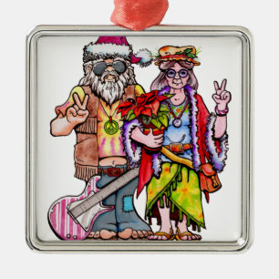 Hippie Santa Couple Julgransprydnad Metall
