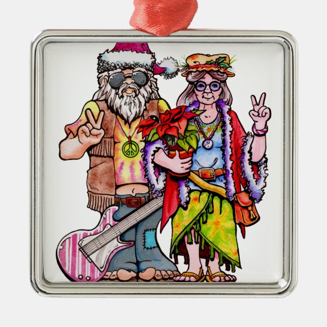 Hippie Santa Couple Julgransprydnad Metall (Framsidan)