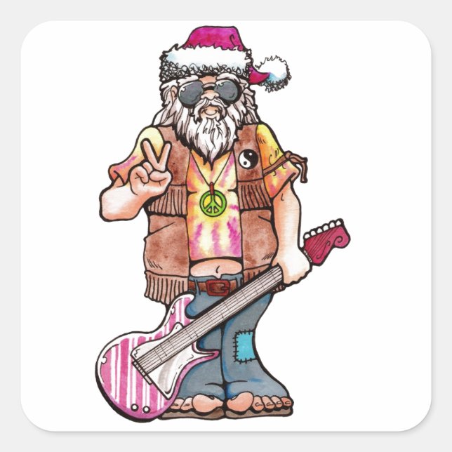 Hippie Santa Fyrkantigt Klistermärke (Framsida)