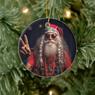 Hippie Santa Ornament, Hippie-juldekalen Julgransprydnad Keramik