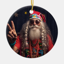 Hippie Santa Ornament, Hippie-juldekalen Julgransprydnad Keramik