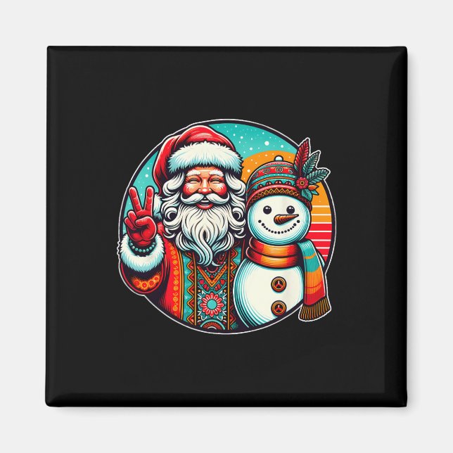 Hippie Santa Retro Snögubbe Bohemian-jul Magnet (Framsidan)