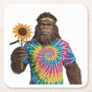 Hippie Sasquatch i Tiedye med solros Underlägg Papper Kvadrat