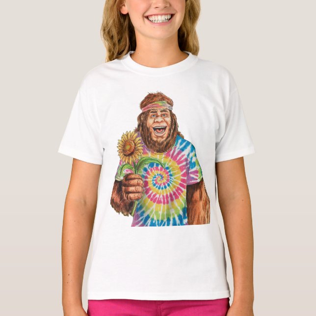 Hippie Sasquatch med solros T Shirt (Framsida)