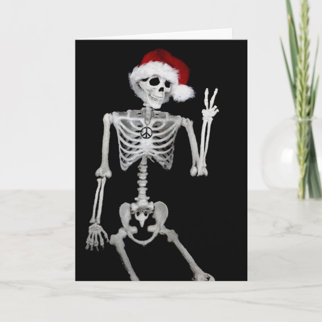 Hippie Skeleton Santa Peace-julkort Kort (Framsida)