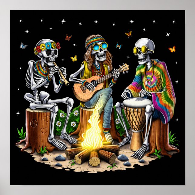 Hippie Skeletons Camping Poster (Framsidan)