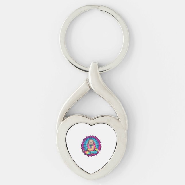 Hippie Sloth-Fredsteckenet Tie-Dy Twisted Heart Silverfärgad Nyckelring (Framsidan)