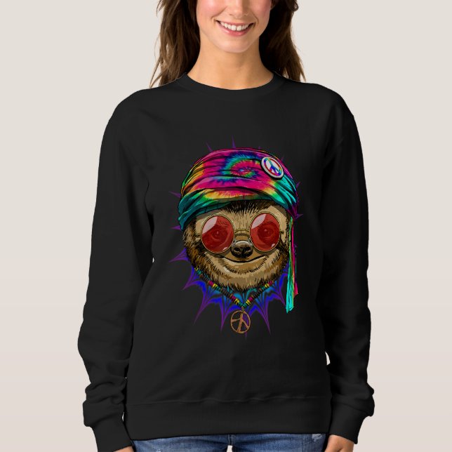Hippie Sloth Tie Dye Animal Peace Sign Psychedelic T Shirt (Framsida)