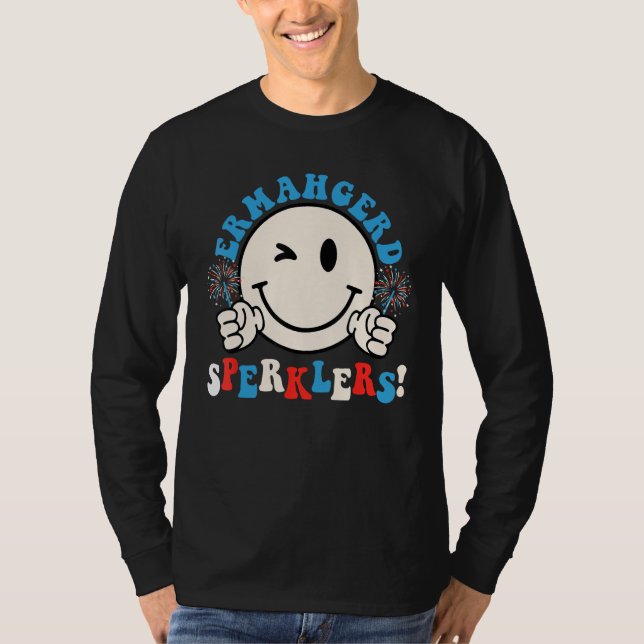 Hippie Smile Face Ermahgerd Sparklers 4th Of July  T Shirt (Framsida)