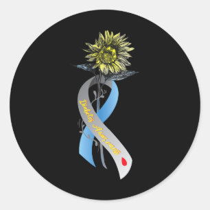 Hippie Solros Grått Blue Ribbon Type 1-diabetes Runt Klistermärke