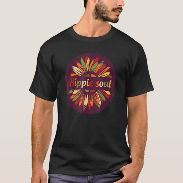 Hippie Soul Höst färger Solros Retro Hippies T Shirt (Framsida)