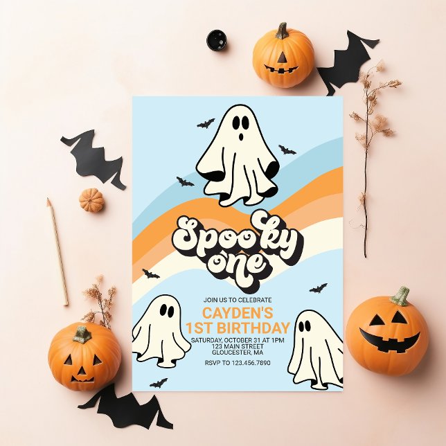 HIPPIE Spöke retro Halloween Kuslig En blå Inbjudningar (Skapare uppladdad)