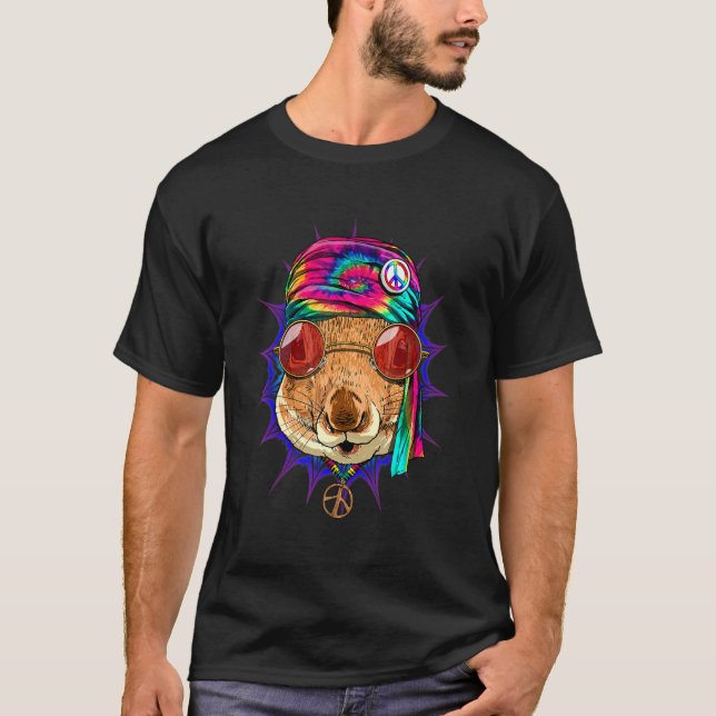 Hippie Squirrel Tie Dye Animal Peace Sign Psychede T Shirt (Framsida)