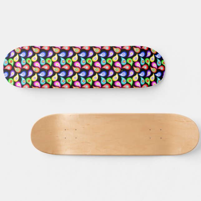 Hippie Stil Flower Paisley Mönster på Black Mini Skateboard Bräda 18,5 Cm (Horz)