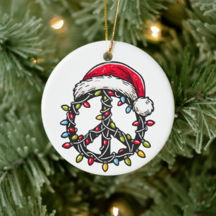 Hippie Stil Peace Symbol Groovy Santa Jul Julgransprydnad Keramik