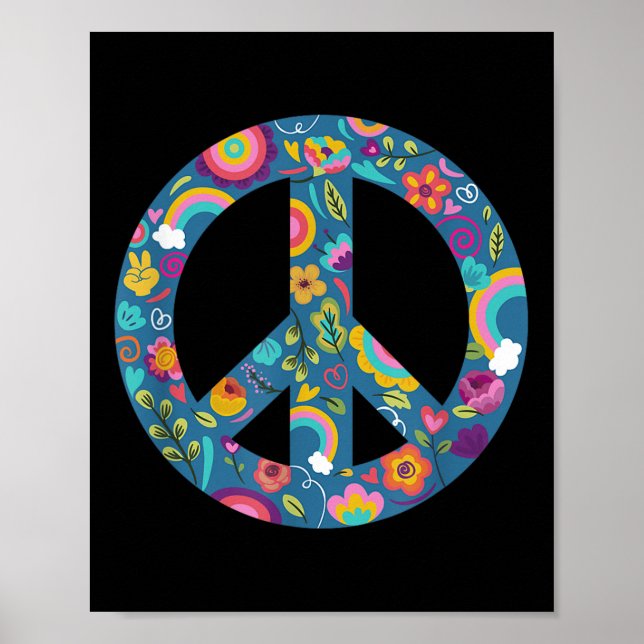Hippie Symbol Peace Anti-krig Logotyp Blommigt Pea Poster (Framsidan)