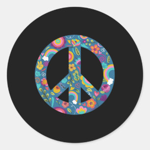 Hippie Symbol Peace Anti-krig Logotyp Blommigt Pea Runt Klistermärke