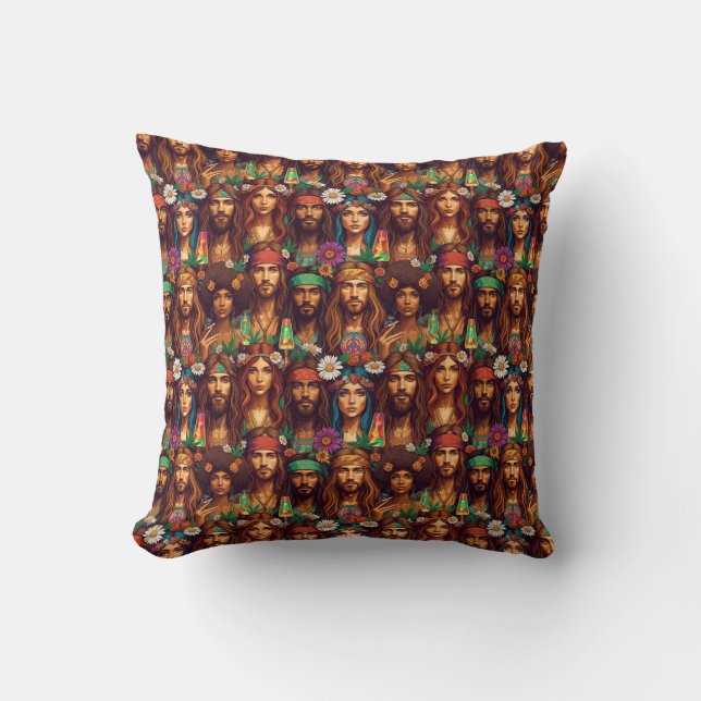 Hippie Tapestry Groovy Psychedelic Peace Era Kudde (Framsida)