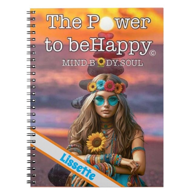 HIPPIE-THEMED NOTEBOOK - PERSONLIG NAMN ANTECKNINGSBOK (Framsidan)