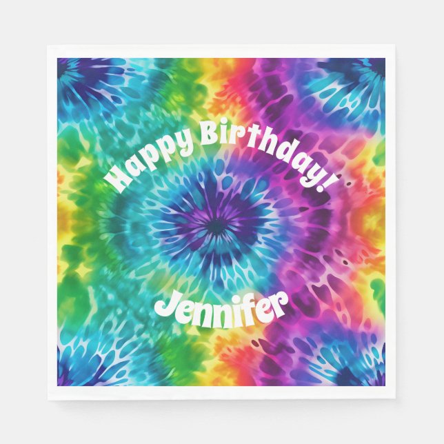 Hippie Tie Dye Birthday Pappersservett (Framsidan)