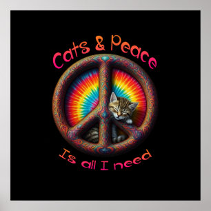 Hippie Tie Dye Cat Lovers Fredstecken Psychedelic Poster