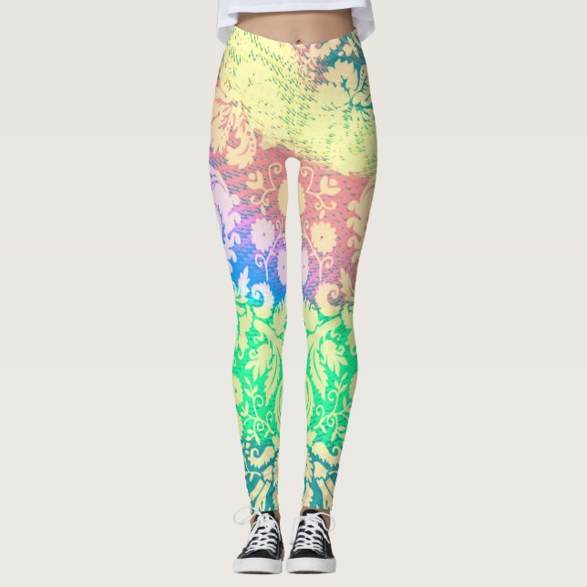 Hippie Tie Dye Flower Mönster Leggings (Framsida)