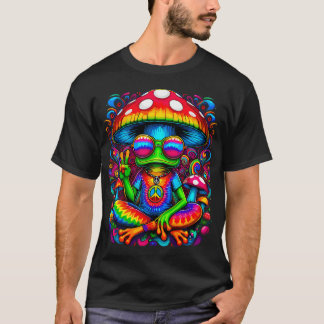 Hippie Tie-Dye Groda Med Svamp Fredstecken T Shirt
