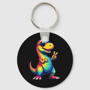 Hippie Tie Dye T-rex Dino Fredstecken  Nyckelring