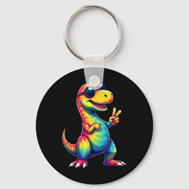 Hippie Tie Dye T-rex Dino Fredstecken  Nyckelring (Framsida)