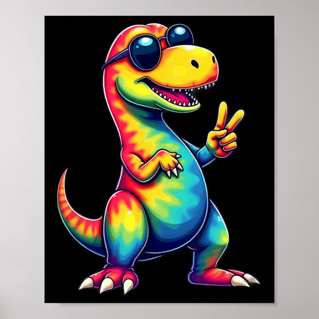 Hippie Tie Dye T-rex Dino Fredstecken  Poster (Framsidan)