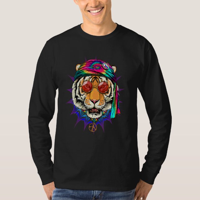 Hippie Tiger Tie Dye Animal Peace Sign Psychedelic T Shirt (Framsida)