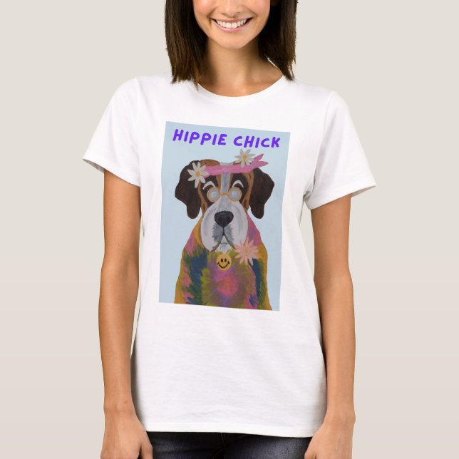 Hippie-tjej Sankt Bernhard T Shirt (Framsida)