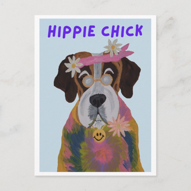 Hippie-tjej Sankt Bernhard Vykort (Framsida)