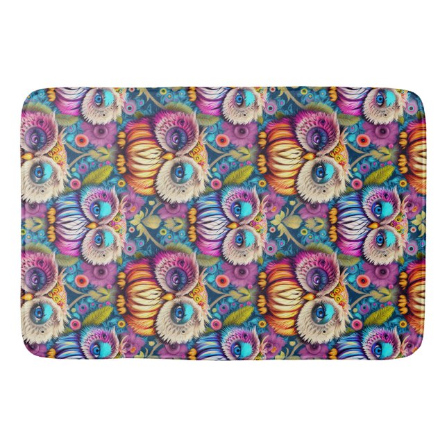 Hippie Trippy Psychedelic Colorful Uggla Badrumsmatta (Framsidan)
