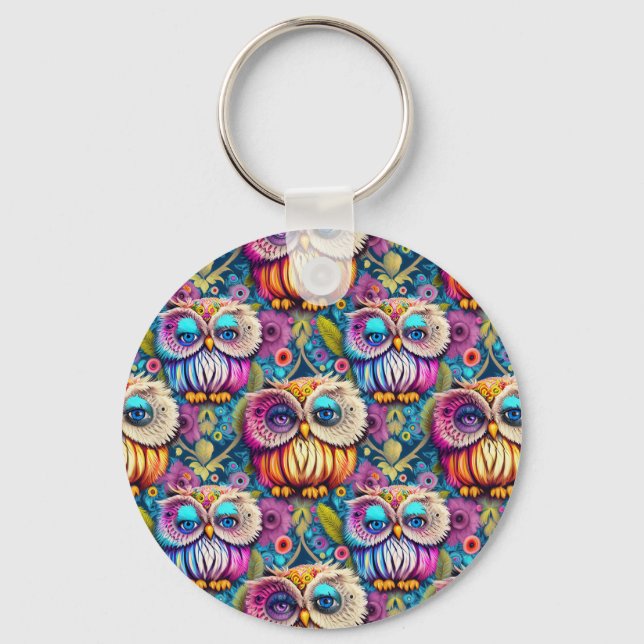 Hippie Trippy Psychedelic Colorful Uggla Nyckelring (Framsida)