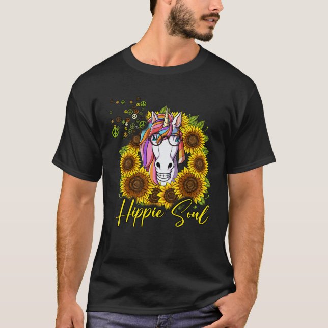 Hippie Unicorn Sunflower Hippie Soul T Shirt (Framsida)