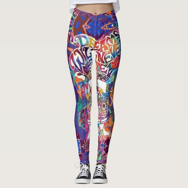 Hippie van Dreams Hope Peace Kärlek Tie Dye Leggings (Framsida)