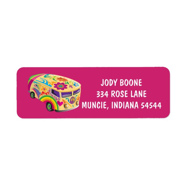 HIPPIE VAN GROOVY ROSA Return Address Label Returadress Etikett (Framsidan)