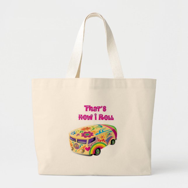 hippie van retro how i roll jumbo tygkasse (Framsidan)